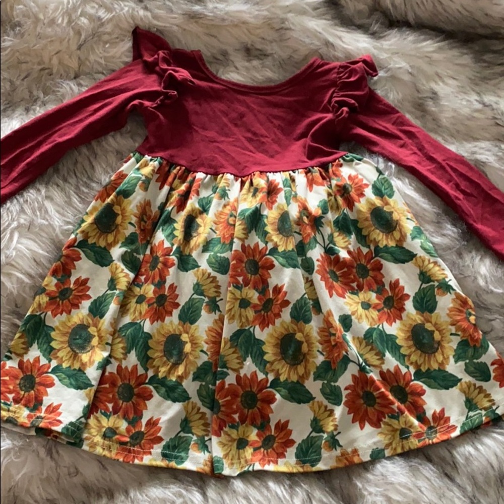 Long Sleeve Flutter Sunflower Dress